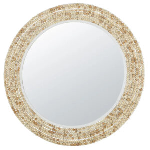 Espejo de metal blanco y perlas de mango 100 x 100 cm
