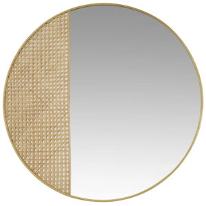 Espejo de metal dorado de rejilla de mimbre 91 x 91 cm
