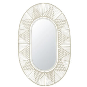 Espejo ovalado de macramé blanco 69 x 105 cm