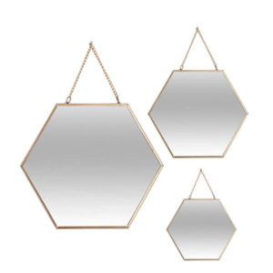 Pack 3 Espejos hexagonales dorados
