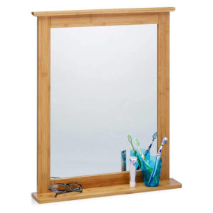 Espejo de bambú con estante 68 x 56 cm