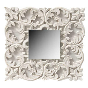 Espejo cuadrado sobre Mandala blanco 60 x 60 cm