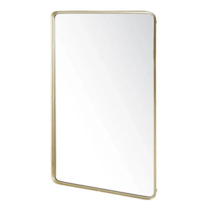 Espejo con bordes redondeados de metal dorado 75 x 110 cm